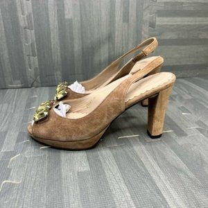 BODEN Peep Toe Jewel Sling Back Heels Tan Size 6